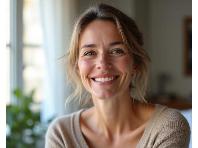 Video testimonial: O doamnă zâmbește în timp ce vorbește despre impactul coaching-ului Viața Plină Wellness asupra vieții sale, ilustrând transformarea și starea de bine.