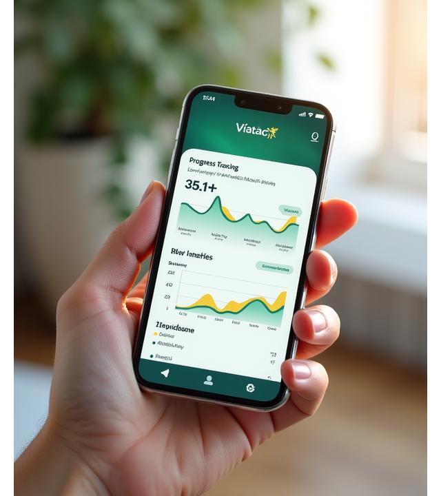 Interfață de aplicație mobilă Viața Plină Wellness, cu ecranul de progres zilnic.